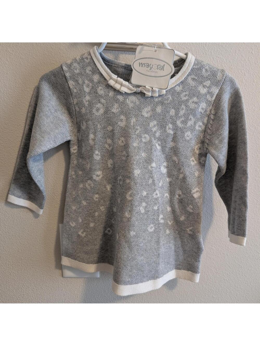 Mayoral Glitter 12 Month Sweater Dress Baby Girl Toddler Gray Cheetah Print NEW